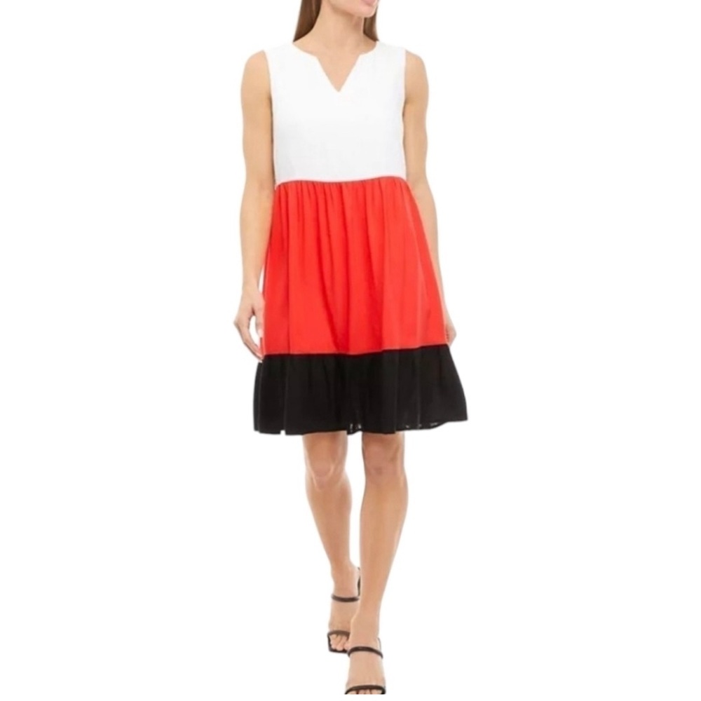 PERCEPTIONS Sleeveless Color Block Linen Midi Dress Large New With Tags
